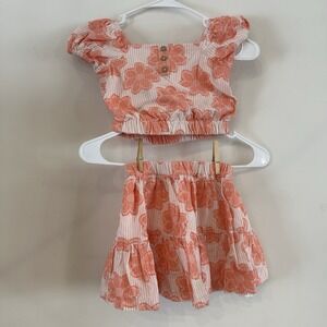 Toddler Girls Happily Grey Two Piece Dress Outfit 4T Peach Pink Floral Summer